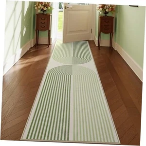 Rainbow Green Runner Rug, 2x8 Woven Kitchen Bathroom Rug, Washable Carpet - Picture 1 of 8