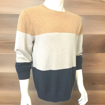 J. Suéter Crew Para Hombre Cachemira Cuello Redondo Rayas Bloques de Color Tela/Gris/Azul Marino Talla M Foto 1 de 4