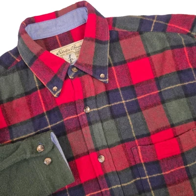 VTG 90's Eddie Bauer Men's M Heavyweight Wool Blend Plaid Flannel Button Shirt - Image 1 of 4