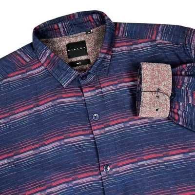 Camisa Sisley Para Hombres Mediana Suroeste Estampado Rayas Azul Y2K Abotonada Puño Abatible Foto 1 de 4