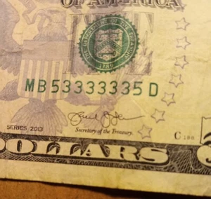 Binary Super Radar 2013 $5 Five Dollar Bill MB 53333335 D VF - Picture 1 of 3
