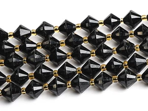 Cuentas sueltas facetadas bicónicas grado A+ de turmalina negra natural genuina de 8 mm - Imagen 1 de 3