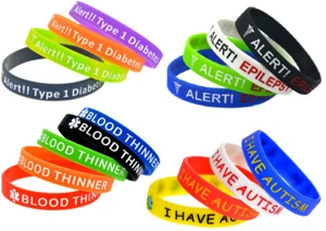 4 Pack Silicone Bracelets Wrist Bands Medical Alert Health Survival Awareness - Picture 1 of 73