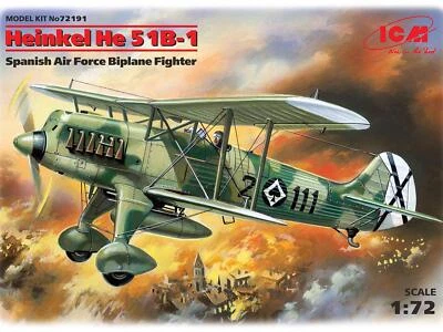 1:72 ICM KIT Heinkel He 51B-1 Spanish Air Force Biplane Fighter ICM72191 - Immagine 1 di 2