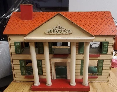 Casa de muñecas de madera vintage de los años 50 techo rojo 2 pisos 6 habitaciones techo rojo marca Lundby? Foto 1 de 4