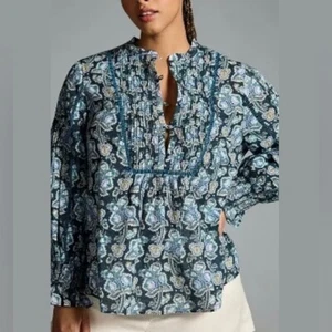 By Anthropologie Women's Large Henley Peasant Blouse Sold Out Online NWOT - Picture 1 of 8