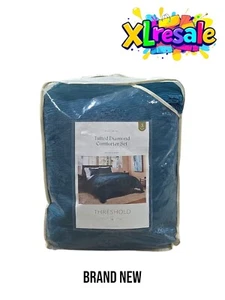 King Tufted Diamond Crinkle Comforter & Sham Teal Blue -Threshold - Picture 1 of 7