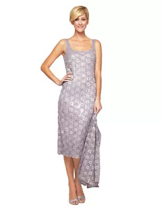 Alex Evenings Abito Paillettes Pizzo Fodero Grigio con Bolero 6 Nuovo con etichette - Foto 1 di 5
