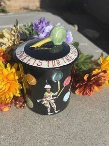 Vintage Italian Handpainted Ceramic Cookie Jar “Sweets For The Sweet” Harlequin - Picture 1 of 10