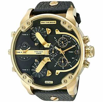 DIESEL Mr. Daddy 2.0 Gold Black Dial Leather Band Chrono Men's Watch DZ7371 - image 1 of 4