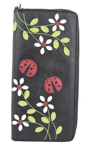 Lujosa billetera grande azul Ladybug y apliques de flores blancas con cremallera alrededor - Imagen 1 de 7