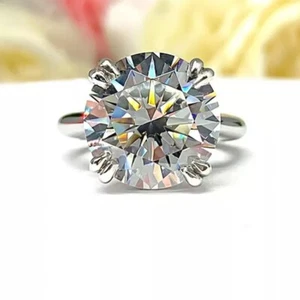 6,65 quilates Anillo solitario de diamantes blancos de corte redondo creado en laboratorio certificado de plata 925 - Imagen 1 de 4
