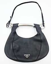 Superb Black Leather Vitello Daino Prada Jumbo 2 Way Bar Clutch Bag Purse '02