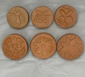 Scandinavian Terracotta 2" Round Cookie Stamp Handle Set of 6 Angel Star Rose - Picture 1 of 11