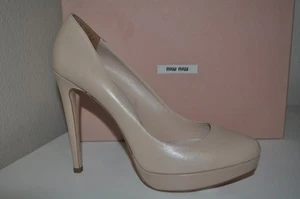 NIB $645+ MIU MIU PRADA Nude Beige Leather Platform Pump Heel Shoes EUR 40 - Picture 1 of 9