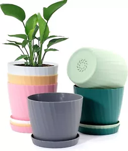 6Pack 6in Colorful Plant Pots with Drain Holes & Saucers for Indoor Outdoor - Picture 1 of 5