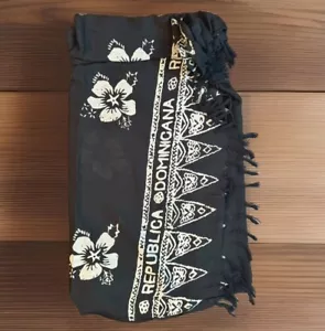 Handmade SARONG Womens Black White Floral Wrap Swim Coverup Dominican Republis - Picture 1 of 5