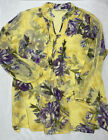 Susan Graver 1X Top Floral Sheer Chiffon Tunic Lace Trim Long Sleeves