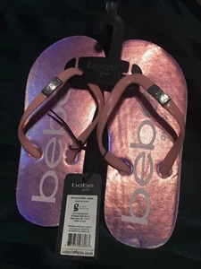 Bebe Girls Holographic Flip Flop Kids Slip On Sandal Size 1 - Picture 1 of 4