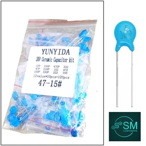 120PCS 2KV High Voltage Ceramic Capacitors 10 Value Assortment Kit 22pF-10nF DIY - Picture 1 of 10