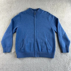L.L. Bean Cardigan Sweater Mens Large Blue Bomber Jacket Full Zip Mock Neck - Picture 1 of 17