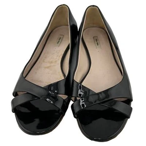 Miu Miu Open Toe Black Patent Leather Ballet Flats Criss Cross Size 5M Euro 35 - Picture 1 of 6