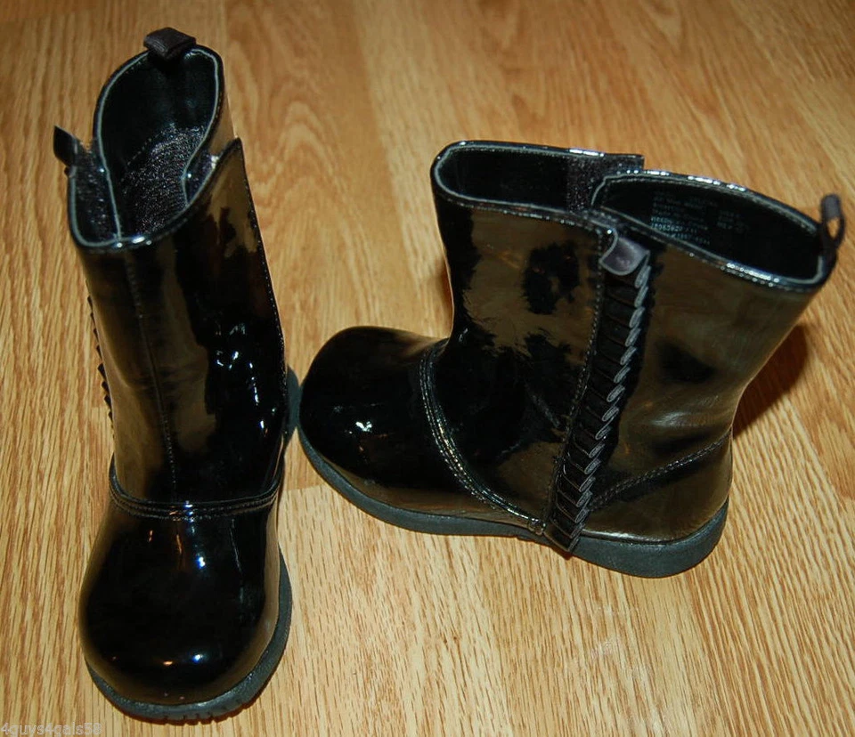 NIÑAS PEQUEÑAS Botas Negras BRILLANTES Charol VOLANTES Elegantes Talla 5 Foto 1 de 4