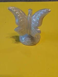 Fenton Opal Iridized Butterfly on a Branch Iridescent Figurine Ring Holder - Picture 1 of 4