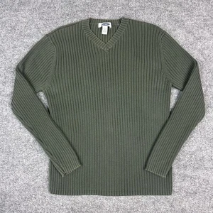 VTG Old Navy Mens Sweater L Green Ribbed Knit V Neck Y2K 2000s Pullover Casual - Picture 1 of 12