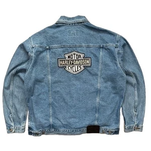 Vintage 90s Harley Davidson Biker Blues Light Wash Denim Jean Jacket Sz L Large - Picture 1 of 10