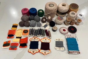 Vintage Darning Mending Crochet Knitting Thread Lot Cotton, Wool, Silk - Picture 1 of 16