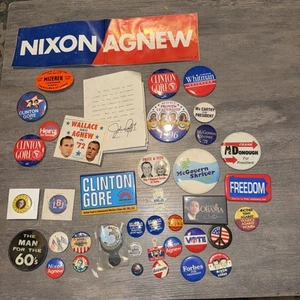 Lot of 14 Vintage Political Buttons Pins KENNEDY REAGAN NIXON CLINTON and more - Picture 1 of 14