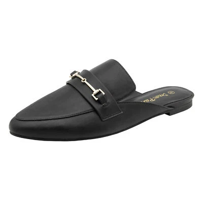 Mocassim Feminino Flat Mules Fivela Biqueira Apontada Sem Costas Slides - Imagem 1 de 4