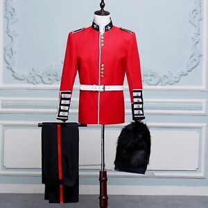 Men British Uniform Fancy Dress Royal Guard Soldier Costume Grenadier Tunic Top