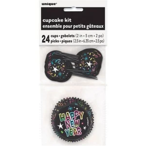 Happy New Years Eve Cheer Cupcake Kit 24 Baking Cups Picks - Picture 1 of 2