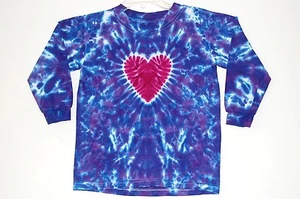 Kids Long Sleeve TIE DYE Heart T shirt Youth sizes hippie 2T 4T sm med lg love - Picture 1 of 1