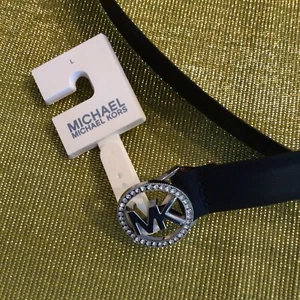 Michael Kors 1 ZOLL Leder Kristall Logo Gürtel Kreis MK Signatur Logo Größe LGE - Bild 1 von 6