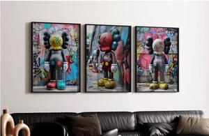 Set of 3 Graffiti Kaws Walls Art pieces canvas wall home decor Portrait Gallery - Picture 1 of 8