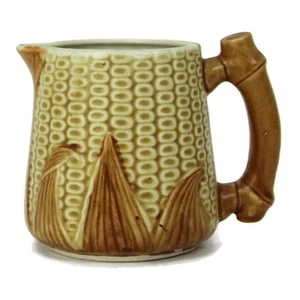 Vintage Majolica Pottery Ear Corn Pitcher Jug Creamer Brown Yellow 4" Unmarked - Picture 1 of 8