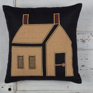 VHC Brands Primitive 18"x18" House Pillow Black Appliqued Buttons Bedroom Decor - Picture 1 of 7