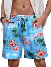 Coofandy Men's Hawaiian Flower Beach Shorts Casual Lightweight Drawstring Shorts