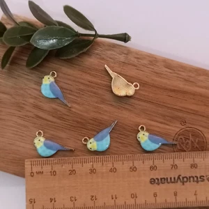 5pcs Cute Blue Enamel Budgie Bird Charms Gold DIY AUS Free Postage - Picture 1 of 3