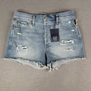 GAP Womens Jean Shorts Size 12/31 Denim Cutoff Factory Distressed Light Wash NWT - Picture 1 of 9