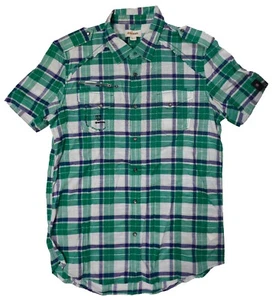 Diesel Shirts Men's Green Snap Shirts Size L Custom Fit Short Sleeve 100% Cotton - Picture 1 of 6