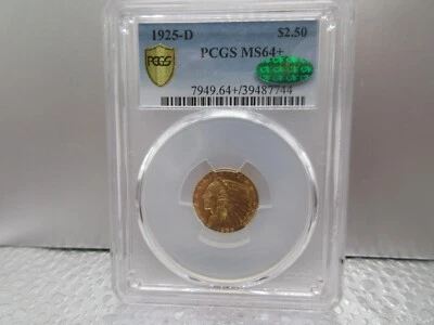 1925-D PCGS MS64+ CAC Indian Head $2.50 Quarter Eagle Gold  - Image 1 of 4