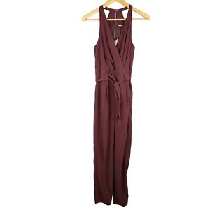 Express Outlet Burgundy Faux Wrap Belted Jumpsuit Sleeveless Classy Size 0 NWT