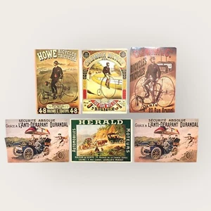 6 Advertising Postcards France Vintage Art Nouveau Style Car Bicycles - Picture 1 of 7