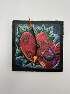 Pink Cloud Gallery Red Heart Slate Tile Clock - Picture 1 of 3