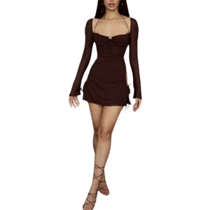 House of CB Brown Women's Baby Cut-Out Crepe Mini Dress, Size Small UK 8 BNWT - Picture 1 of 8