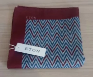 Eton Shirts Pocket Square Burgundy Blue & Grey Silk Cotton Mix Free UK Postage  - Picture 1 of 8